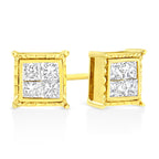 14K Yellow Gold Princess Cut Diamond Square Stud Earrings