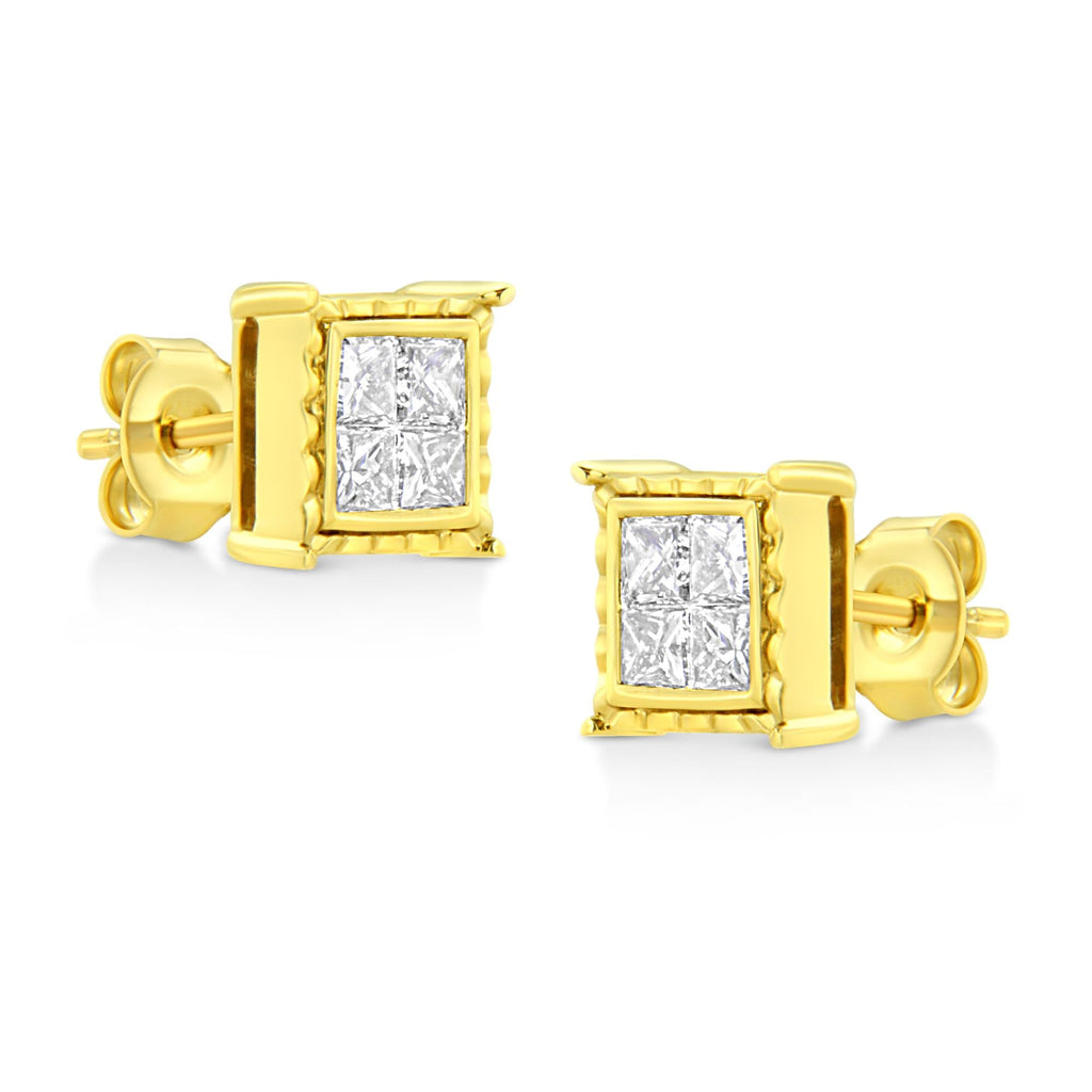 14K Yellow Gold Princess Cut Diamond Square Stud Earrings
