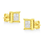 14K Yellow Gold Princess Cut Diamond Square Stud Earrings