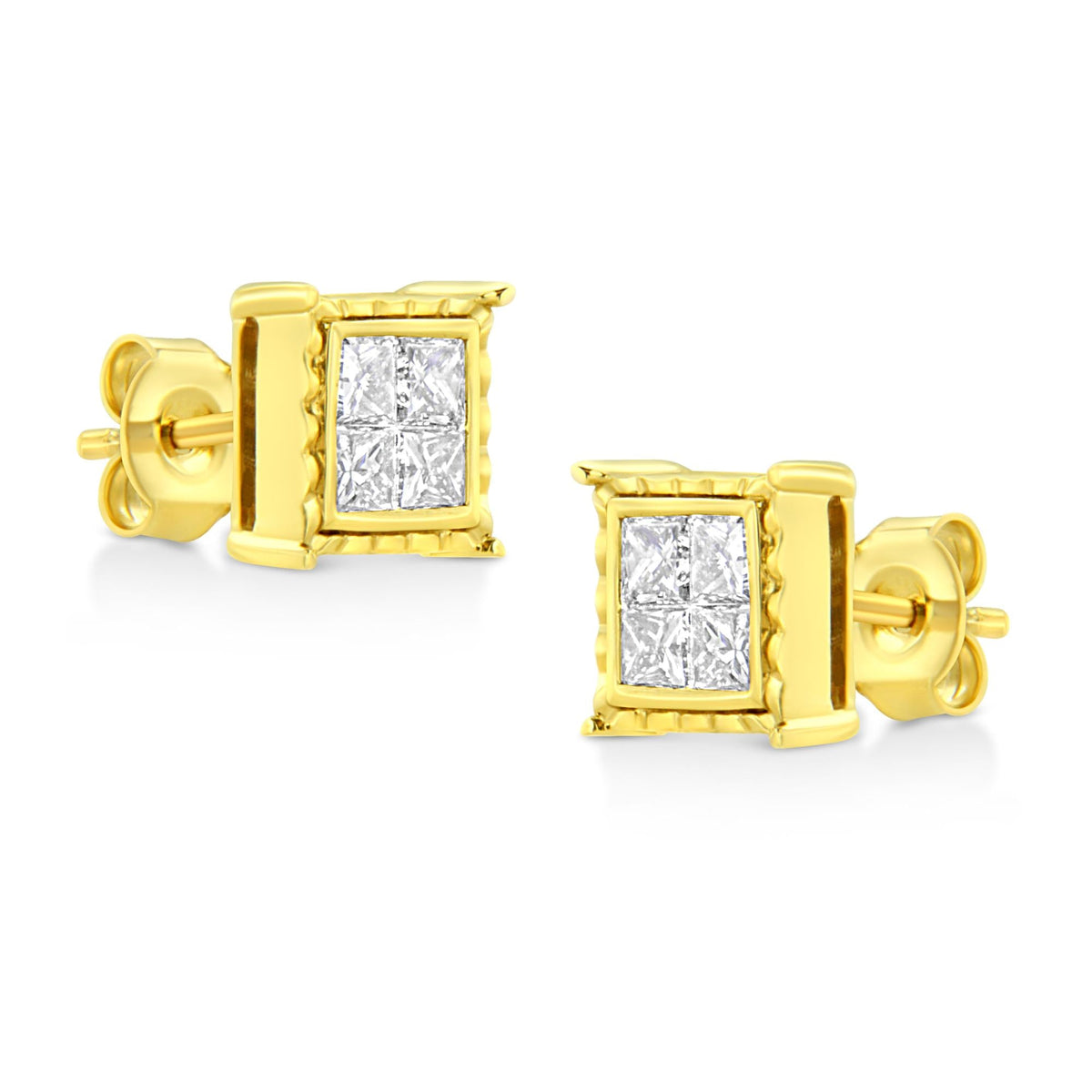 14K Yellow Gold Princess Cut Diamond Square Stud Earrings