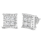 14K White Gold 2.00 Cttw Invisible Set Princess-Cut Lab Grown Diamond Wavy Quad Stud Earrings