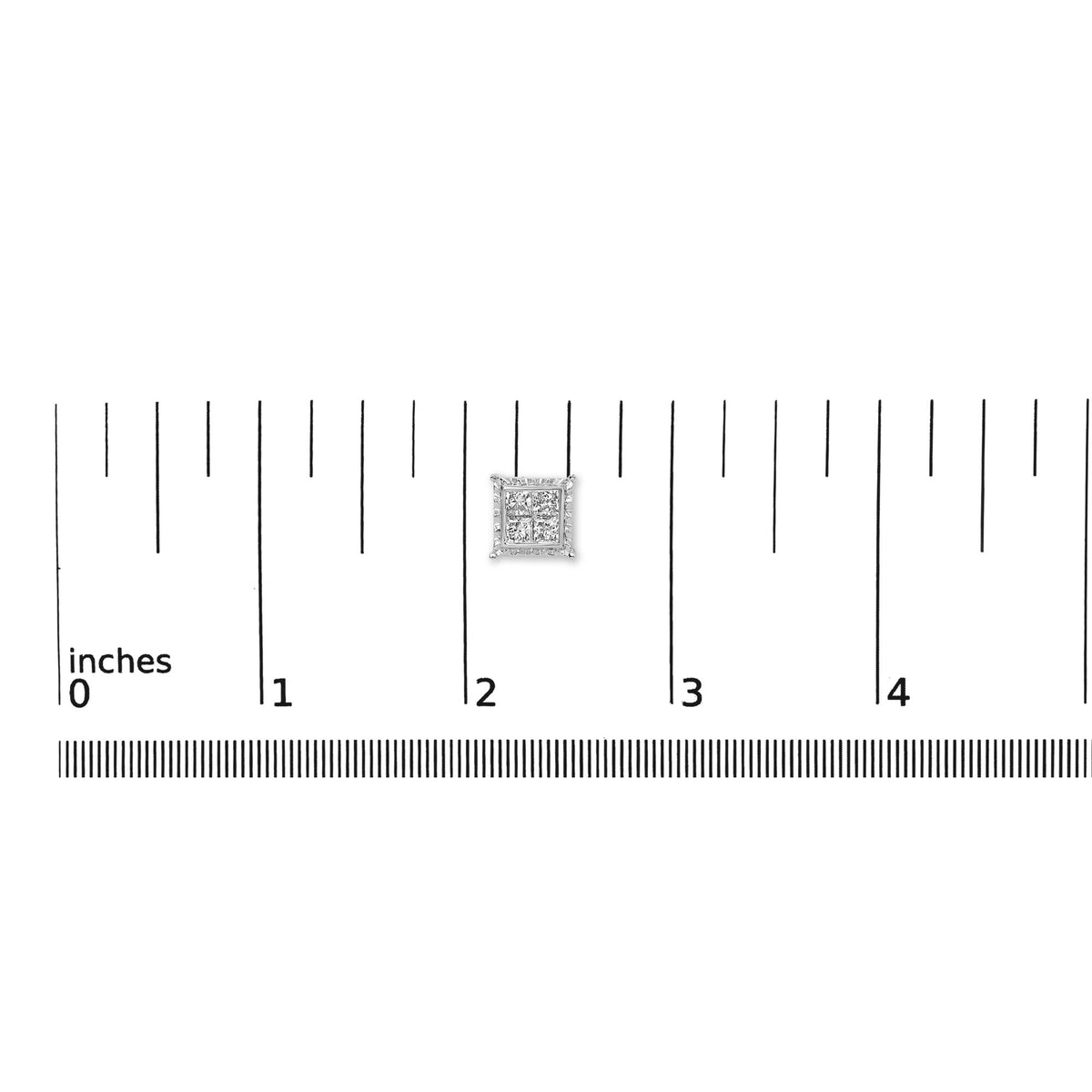 14K White Gold 2.00 Cttw Invisible Set Princess-Cut Lab Grown Diamond Wavy Quad Stud Earrings