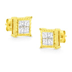 14K Yellow Gold Princess Cut Diamond Square Stud Earrings
