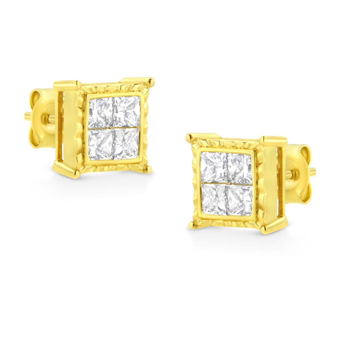 14K Yellow Gold Princess Cut Diamond Square Stud Earrings