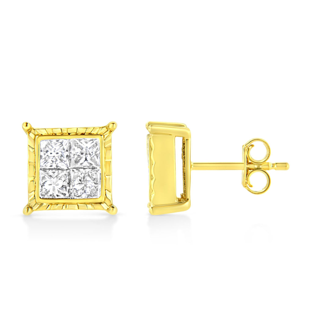 14K Yellow Gold Princess Cut Diamond Square Stud Earrings