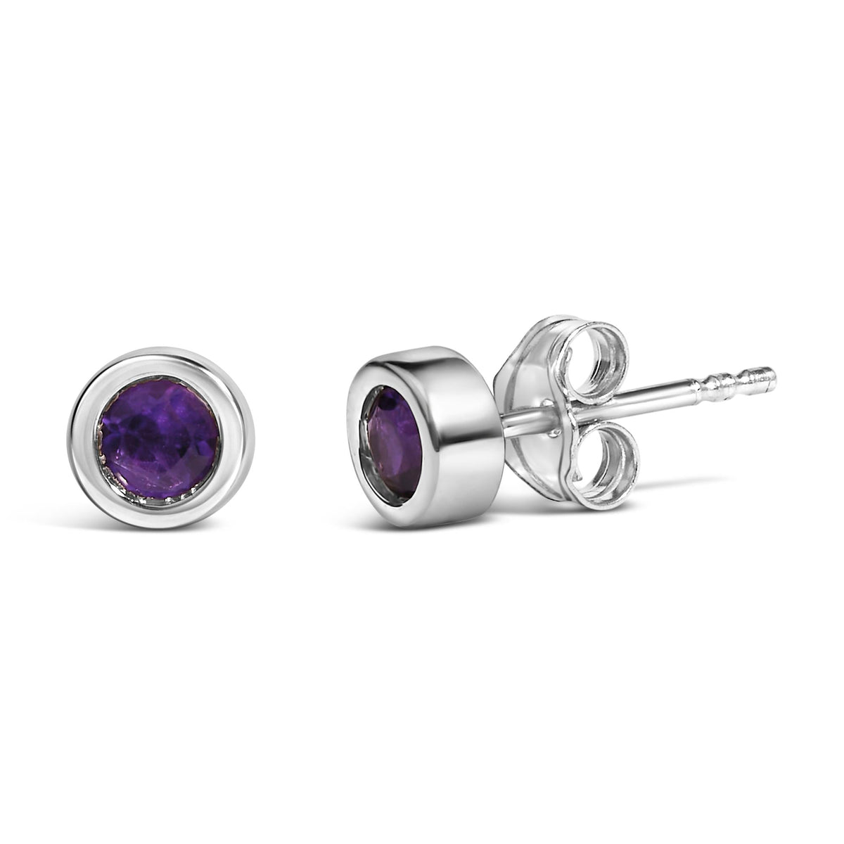 .925 Sterling Silver Bezel Set 3.5mm Created Gemstone Solitaire Stud Earrings