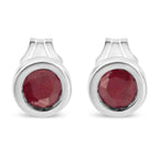 .925 Sterling Silver Bezel Set 3.5mm Created Red Ruby Gemstone Solitaire Stud Earrings