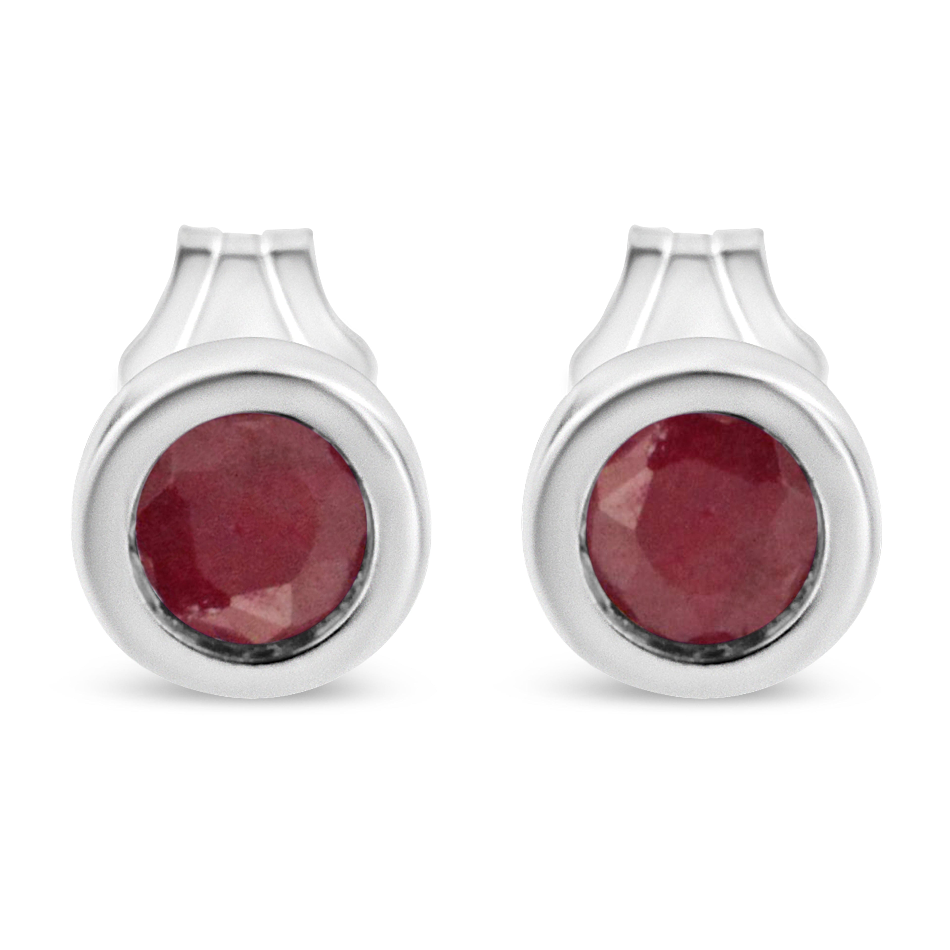 .925 Sterling Silver Bezel Set 3.5mm Created Red Ruby Gemstone Solitaire Stud Earrings