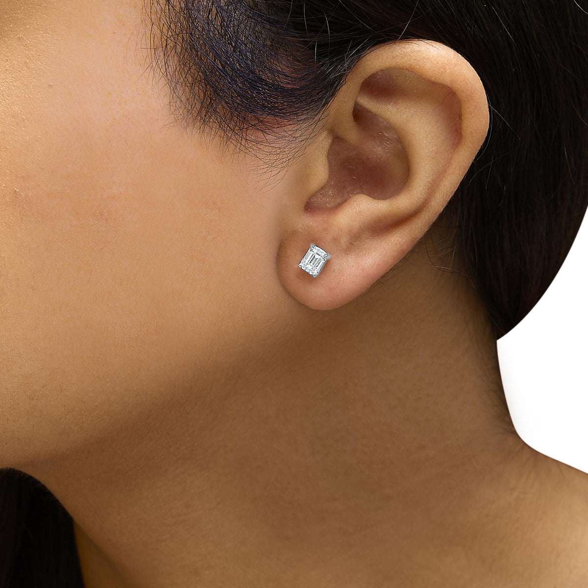 14K Gold Emerald Cut Lab-Grown Diamond Solitaire Stud Earrings with Screw Backs