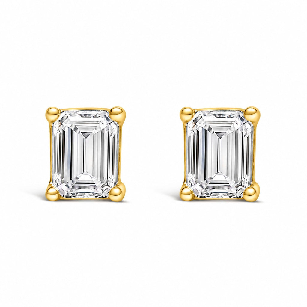 14K Gold Emerald Cut Lab-Grown Diamond Solitaire Stud Earrings with Screw Backs