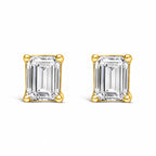 14K Gold Emerald Cut Lab-Grown Diamond Solitaire Stud Earrings with Screw Backs