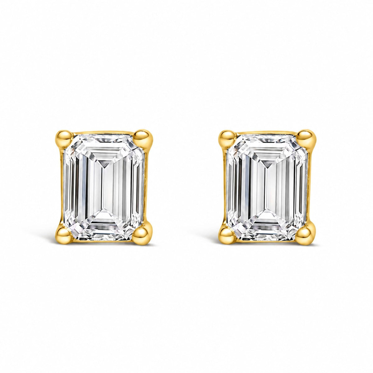 14K Gold Emerald Cut Lab-Grown Diamond Solitaire Stud Earrings with Screw Backs