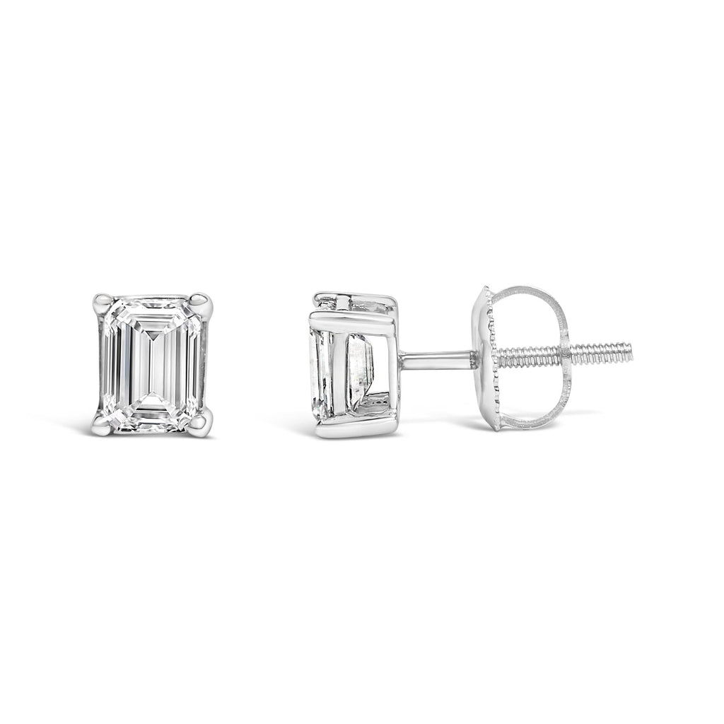 14K Gold Emerald Cut Lab-Grown Diamond Solitaire Stud Earrings with Screw Backs