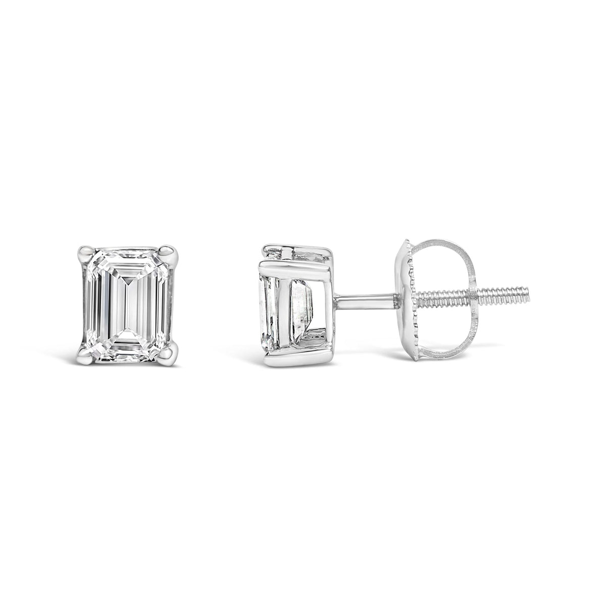 14K Gold Emerald Cut Lab-Grown Diamond Solitaire Stud Earrings with Screw Backs