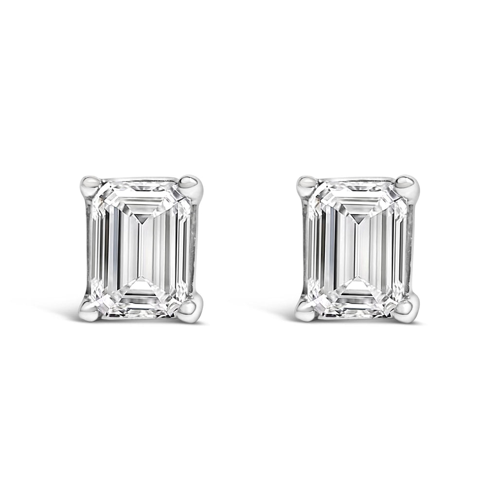 14K Gold Emerald Cut Lab-Grown Diamond Solitaire Stud Earrings with Screw Backs