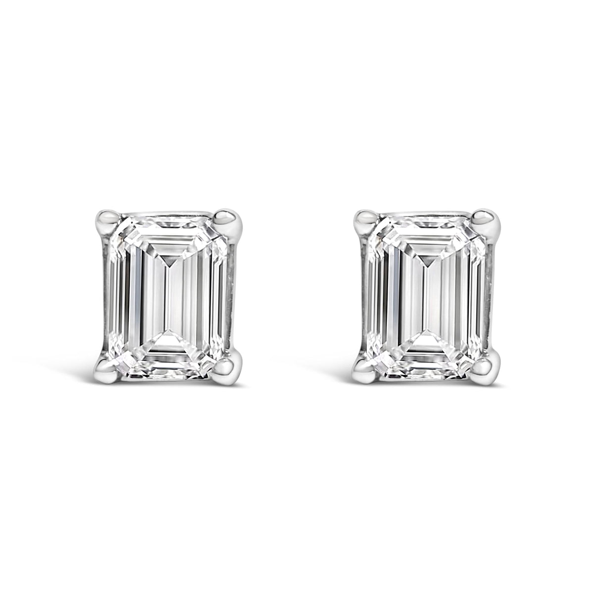 14K Gold Emerald Cut Lab-Grown Diamond Solitaire Stud Earrings with Screw Backs