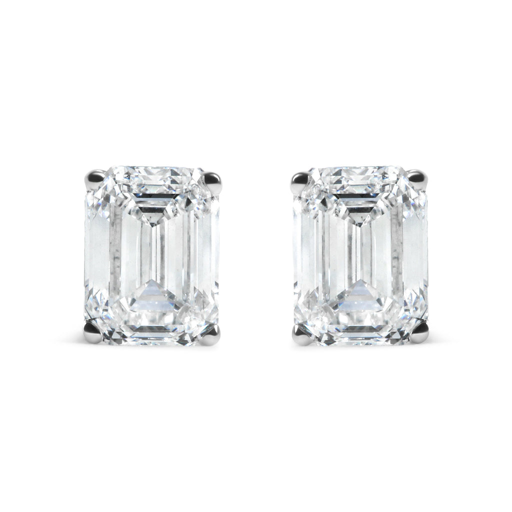 14K White Gold 2.0 Cttw Emerald Cut Lab Grown Diamond Solitaire Stud Earrings (G-H Color, VS1-VS2 Clarity)