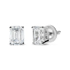 14K White Gold 2.0 Cttw Emerald Cut Lab Grown Diamond Solitaire Stud Earrings (G-H Color, VS1-VS2 Clarity)