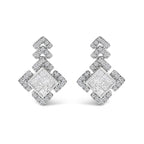 10K White Gold 3/5 Cttw Princess Diamond Geometric Drop Earrings