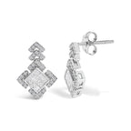 10K White Gold 3/5 Cttw Princess Diamond Geometric Drop Earrings