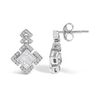 10K White Gold 3/5 Cttw Princess Diamond Geometric Drop Earrings