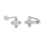 10K White Gold Princess and Round Diamond Geometric Composite Dangle Earrings