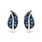 .925 Sterling Silver Blue Diamond Accent Leaf Stud Earrings