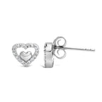 925 Sterling Silver 1/6 Cttw Diamond Open Double Heart Stud Earrings (I-J Color, I3 Clarity)