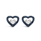 925 Sterling Silver 1/6 Cttw Diamond Open Double Heart Stud Earrings (I-J Color, I3 Clarity)
