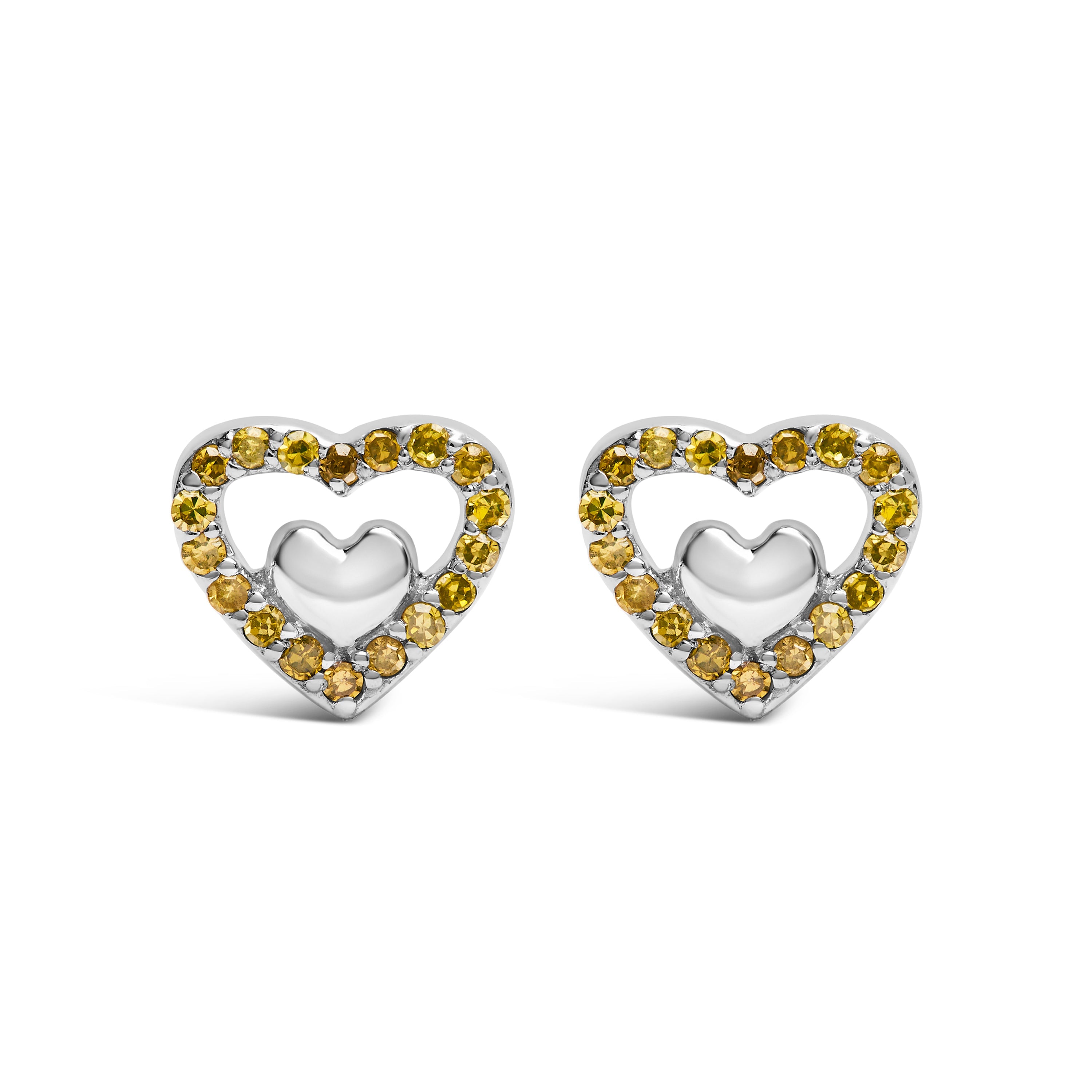 925 Sterling Silver 1/6 Cttw Diamond Open Double Heart Stud Earrings (I-J Color, I3 Clarity)