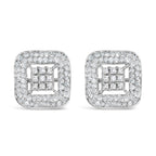 10K White Gold 1.00 Cttw Diamond Composite and Halo Stud Earrings (I-J Color, I1-I2 Clarity)