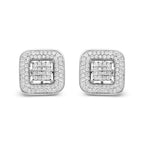 10K White Gold 1.0 Cttw Round and Princess Cut Diamond Composite Open Halo Stud Earrings (H-I Color, SI1-SI2 Clarity)