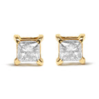 10K Yellow Plated .925 Sterling Silver 5/8 Cttw Princess Cut Diamond Push-Back 4-Prong Classic Stud  (J-K Color, I2-I3 Clarity)
