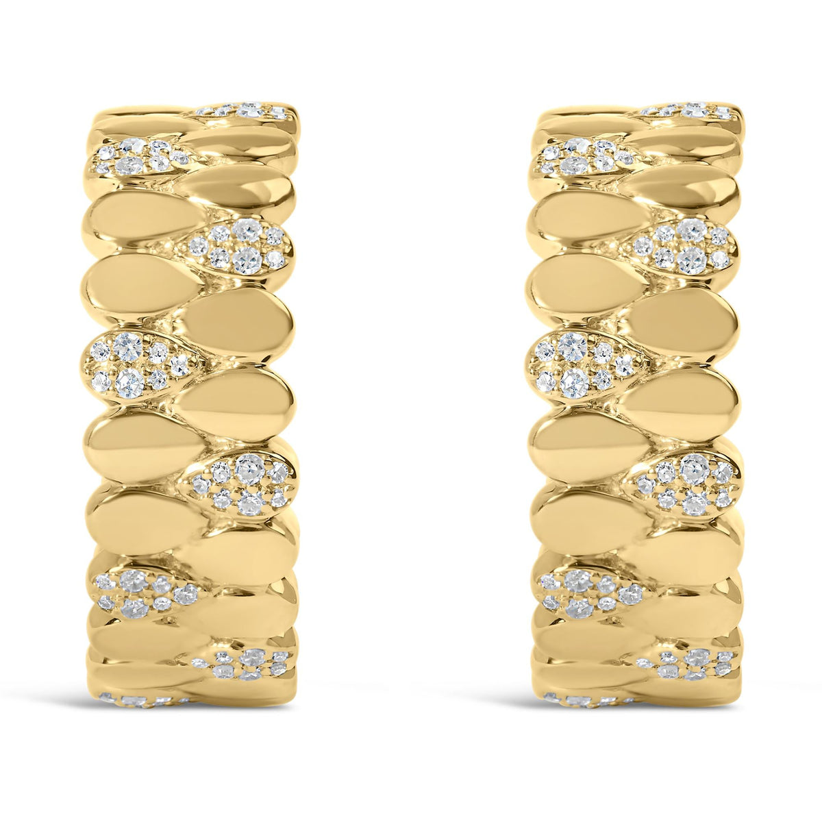 14K Yellow Gold Plated .925 Sterling Silver 3/8 Cttw Diamond Pave Pear Link J Hoop Earrings (H-I Color, I1-I2 Clarity)