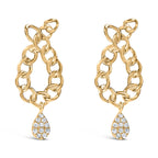 14K Yellow Gold Plated .925 Sterling Silver 1/10 Cttw Diamond Chain Link Teardrop Dangle Earrings (H-I Color, I1-I2 Clarity)