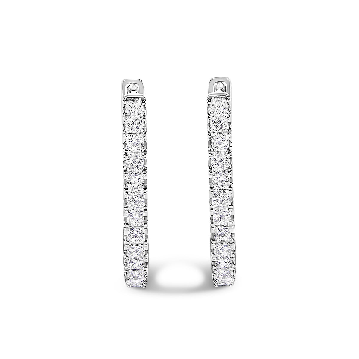 14K White Gold 2.00 Cttw Princess Diamond Inside Out Elongated Hoop Earrings