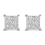 Sterling Silver 1/2 Cttw Princess Diamond Composite Square Stud Earrings