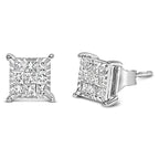 Sterling Silver 1/2 Cttw Princess Diamond Composite Square Stud Earrings