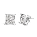 Sterling Silver 1.0 Cttw Princess Diamond Composite Square Stud Earrings