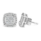 Sterling Silver 1/2 Cttw Princess Cut Diamond Composite and Halo Stud Earrings