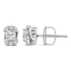 Sterling Silver 1/3 Cttw Lab Grown Diamond Halo Swirl Stud Earrings