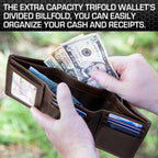 Mens RFID Wallet - Extra Capacity Leather Trifold 7 slot with ID Window