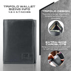 Mens RFID Wallet - Extra Capacity Leather Trifold 7 slot with ID Window