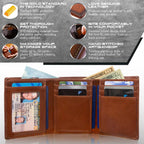 Mens RFID Wallet - Extra Capacity Leather Trifold 7 slot with ID Window