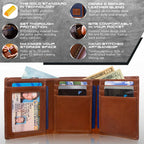 Mens RFID Wallet - Extra Capacity Leather Trifold 7 slot with ID Window