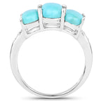 2.97 Carat Genuine Turquoise and White Zircon .925 Sterling Silver Ring