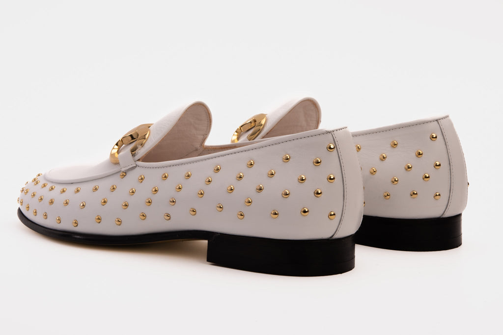 The Jupiter  Shoe White Spike Leather  Bit Dress Loafer Limited Edition Men Shoe