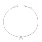 10K White Gold Diamond Accent "A" Initial Charm and Link Bracelet
