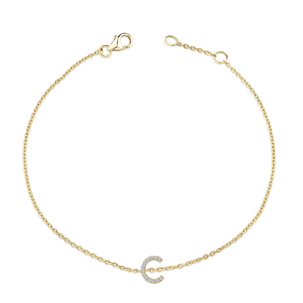 10K Yellow Gold Diamond Accent "A-Z" Initial Charm and Link Bracelet