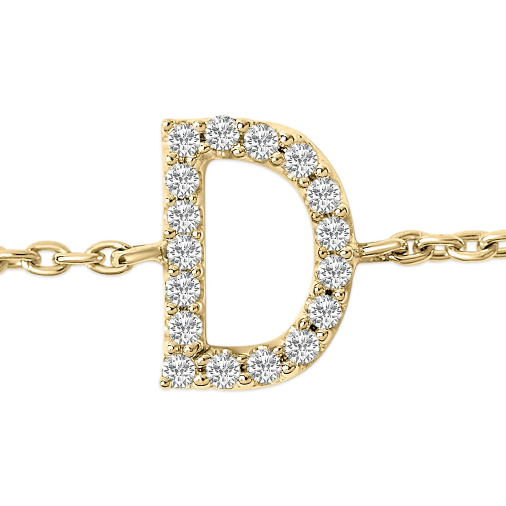 10K Yellow Gold Diamond Accent "A-Z" Initial Charm and Link Bracelet